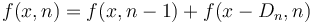 f(x, n) = f(x, n-1) + f(x - D_n, n)