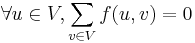 \forall u \in V, \sum_{v \in V} f(u, v) = 0