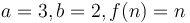 a = 3, b = 2, f(n) = n