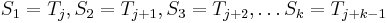 S_1 = T_j, S_2 = T_{j+1}, S_3 = T_{j+2}, \ldots S_k = T_{j+k-1}