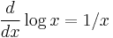 \frac{d}{dx} \log x = 1/x