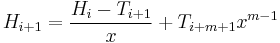 H_{i+1} = \frac{H_i-T_{i+1}}{x} + T_{i+m+1} x^{m-1}