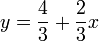 y=\frac{4}{3}+\frac{2}{3}x