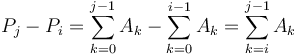 P_j - P_i = \sum_{k=0}^{j-1} A_k - \sum_{k=0}^{i-1} A_k = \sum_{k=i}^{j-1} A_k